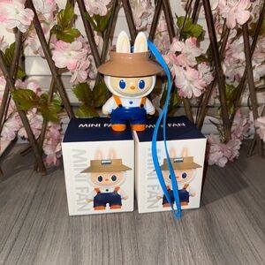 Labubu Fan Toy with Hat - Blue and Orange